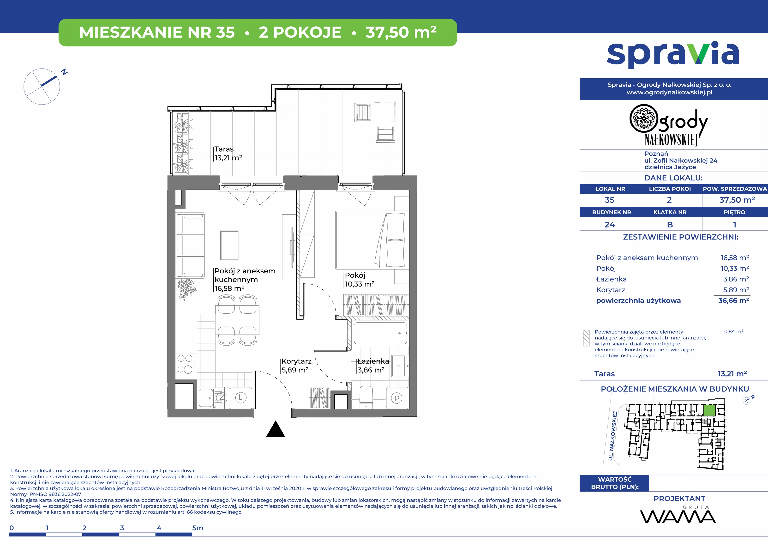 2 pokoje, mieszkanie 37,50 m², piętro 1, oferta nr 24-35, Ogrody Nałkowskiej, Poznań, Ogrody, ul. Nałkowskiej 24, 26